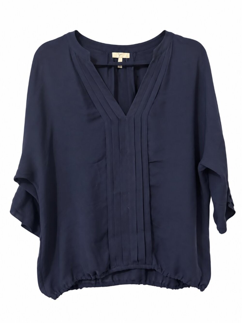 Joie Navy 100% Silk Pleated V Neck Blouse Size L